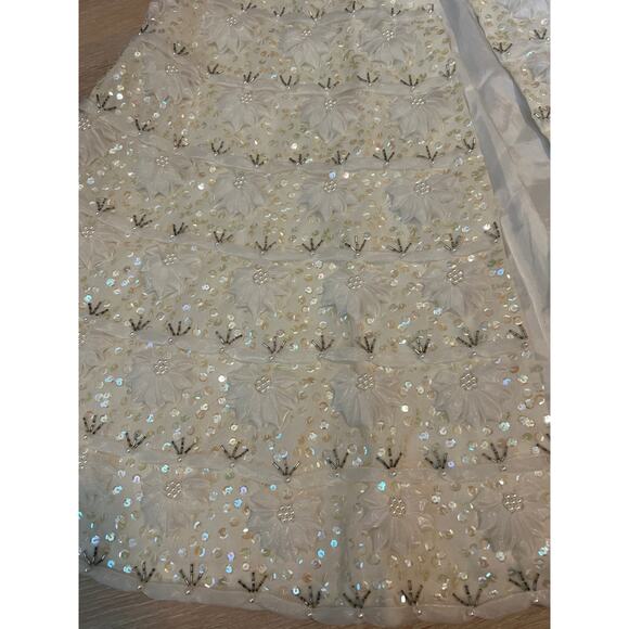 Custom Cape Soft White Beads Seed Pearls Sequins Silk Size Large Bridal Elegant - Picture 10 of 12